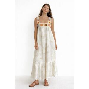 Italian Crochet Boho Maxi Dress Embroidered 100% Cotton Saint Tropez Cottagecore